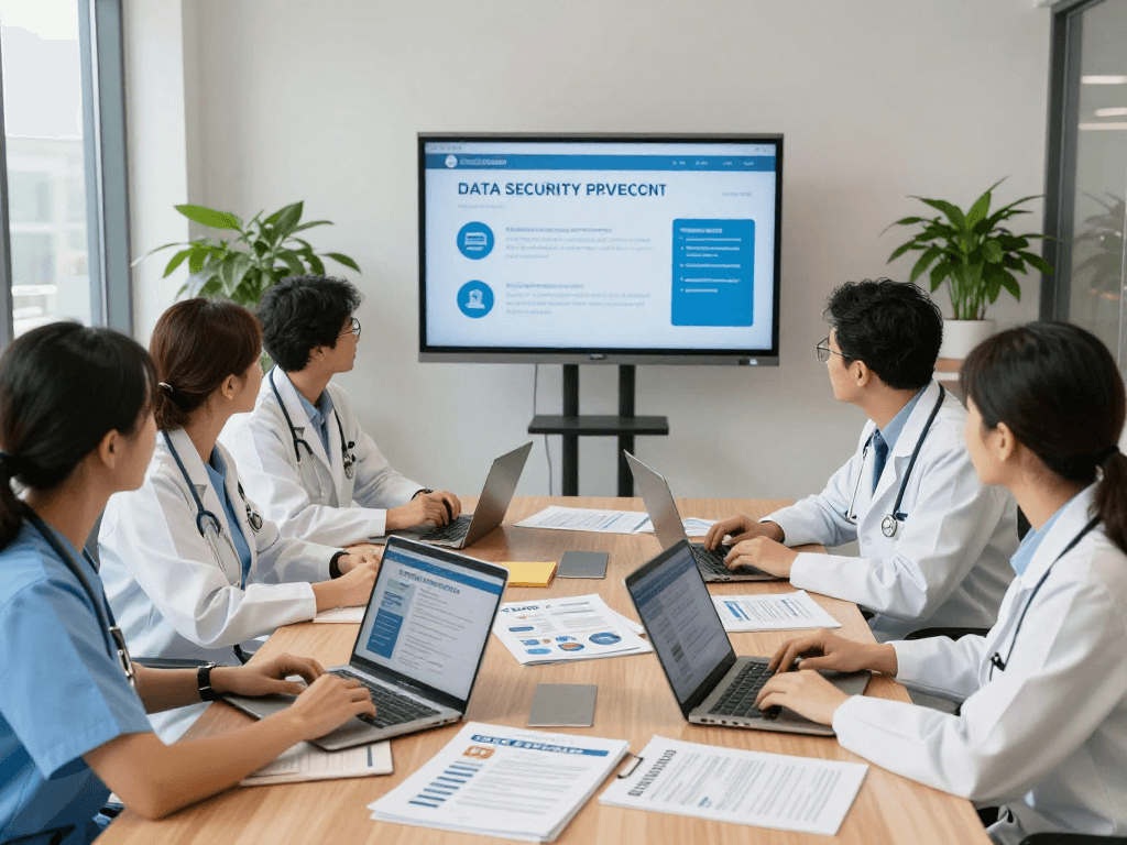 Effiziente Beratung zum Datenschutz im Gesundheitswesen Arzt mit Fokus auf Barrierefreiheit und Patientenvertrauen.