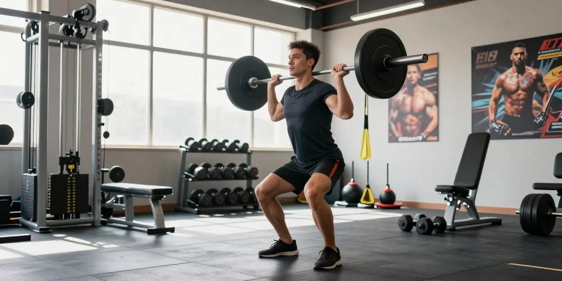 Deus Medical Produkte für Bodybuilder in einem modernen Fitnessstudio.