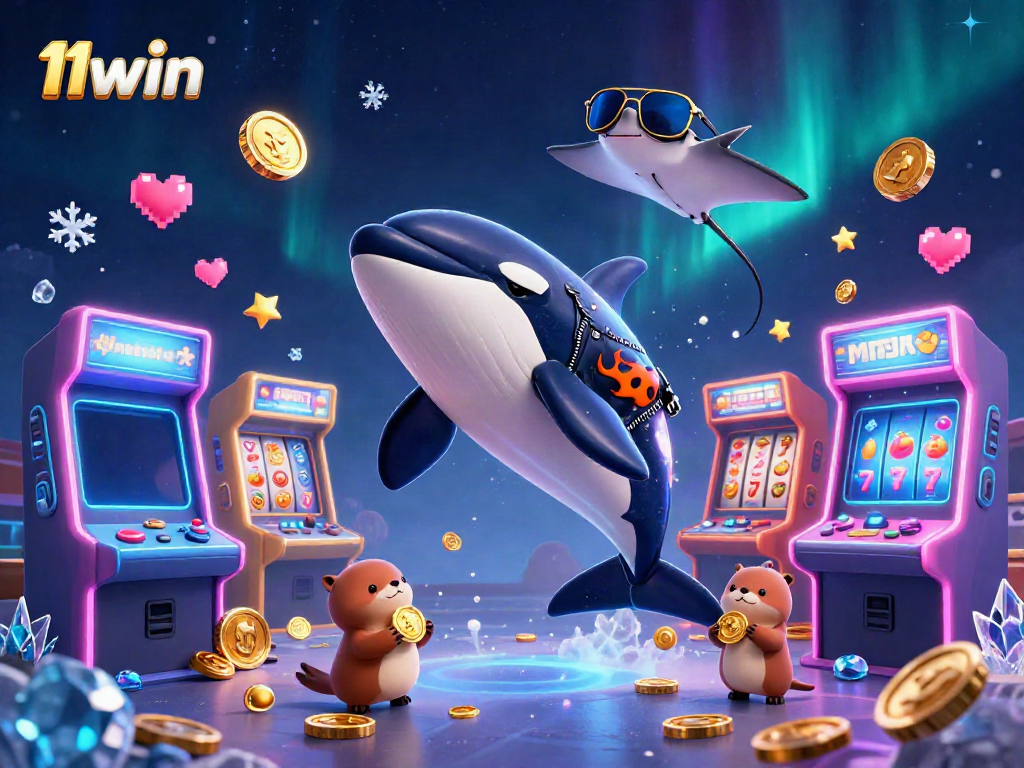 Experience the excitement of 11win with dynamic casino elements and lively characters in a colorful scene.