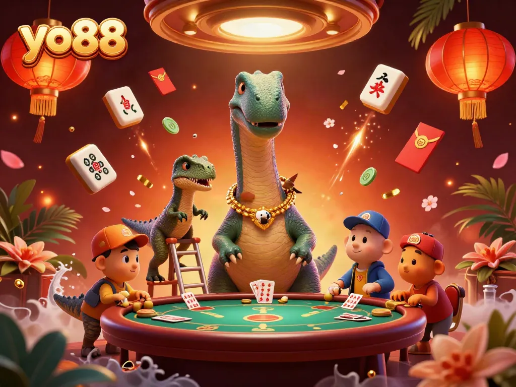 Engage in thrilling gameplay with yo88 at a vibrant casino scene, capturing iconic casino elements.