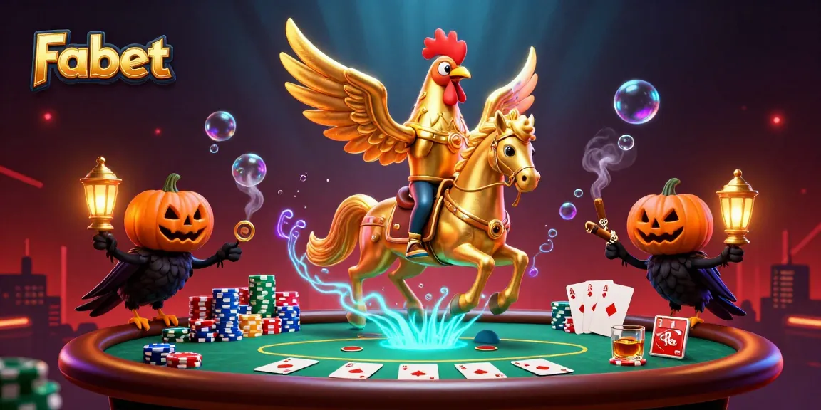 Experience thrilling poker action at Fabet with a golden rooster and spooky companions.