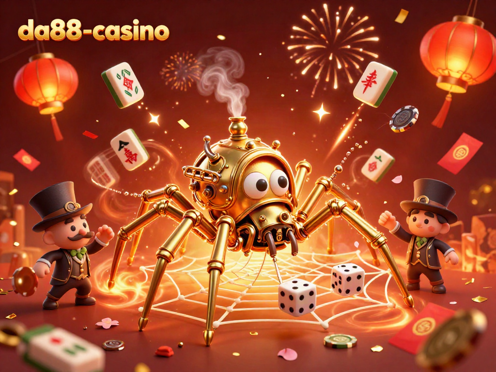 Experience the thrill of da88-casino with a dynamic 3D illustration featuring iconic gambling elements.