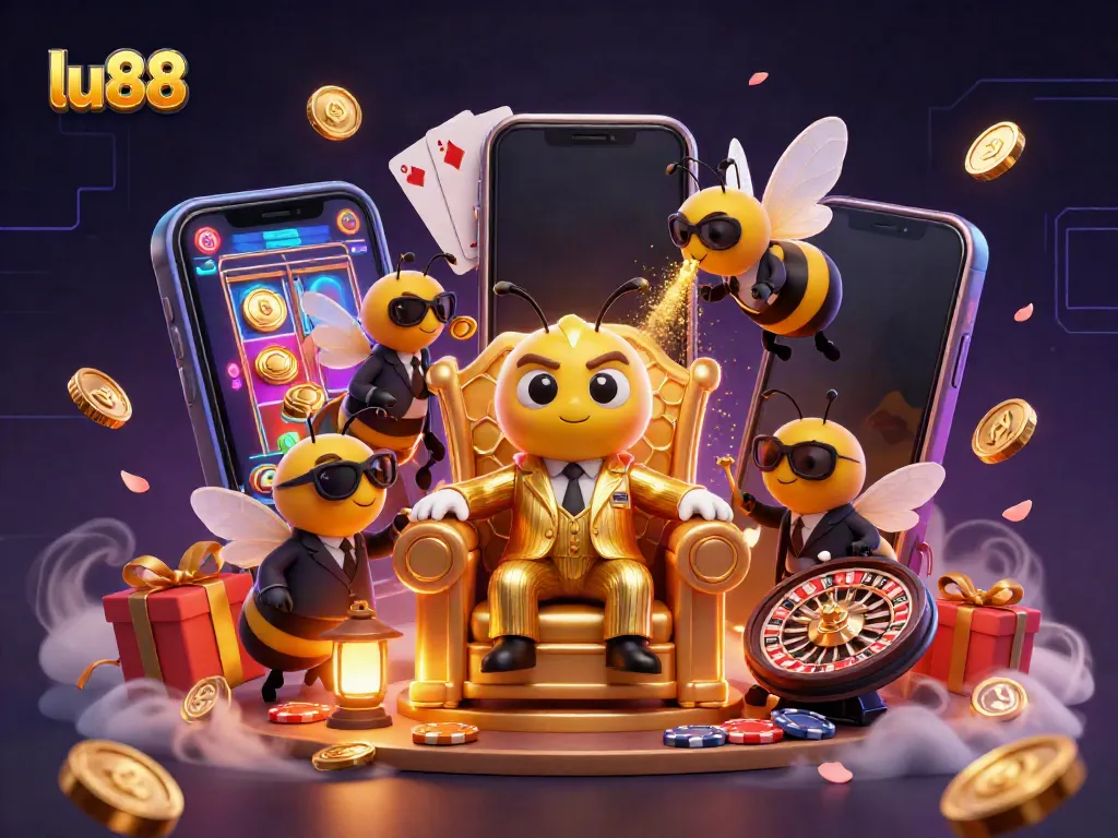 Experience the thrill of lu88 with a vibrant 3D casino scene featuring a bumblebee mob boss and exciting gaming elements.