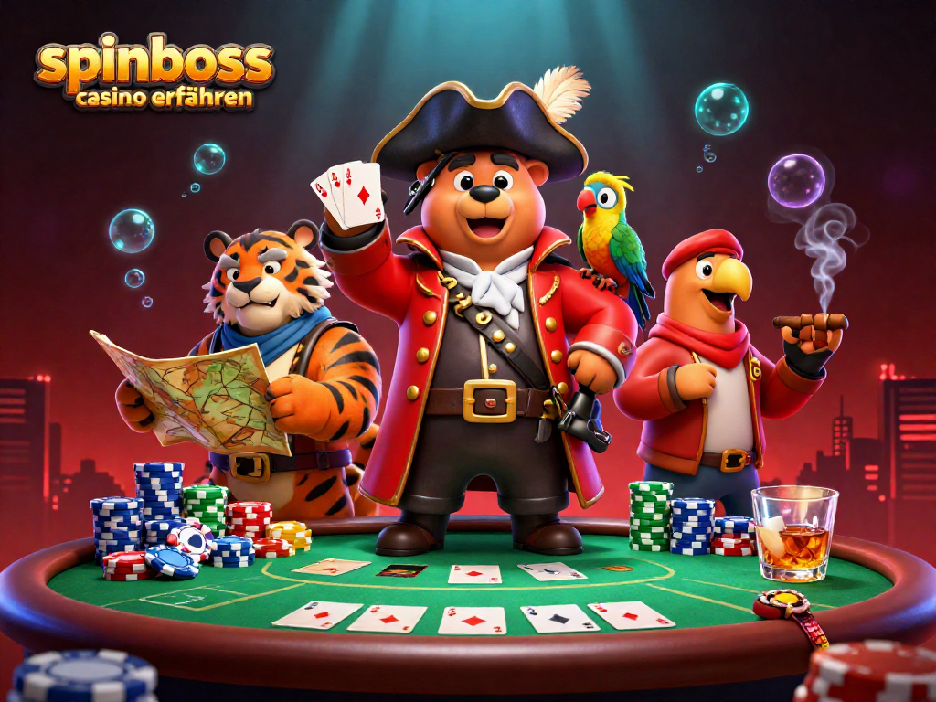 Erleben Sie aufregende SpinBoss Casino Erfahrungen mit einem wilden Piratenkapitän und seinem tigerartigen Gefährten.